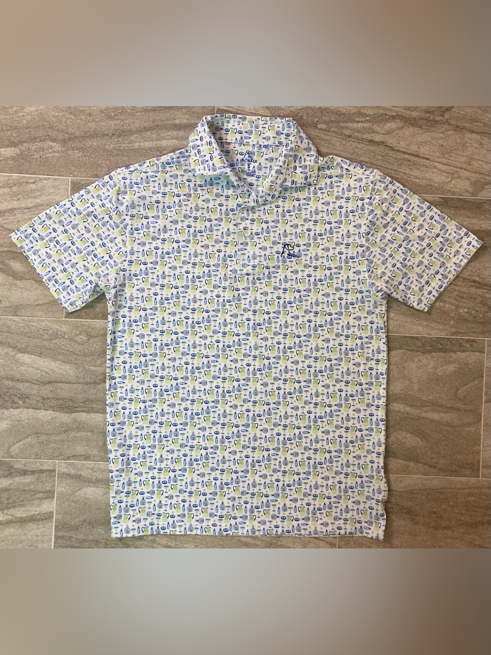 Rhoback Margarita White Polo Golf Performance Shirt Sz S All Over Print AOP